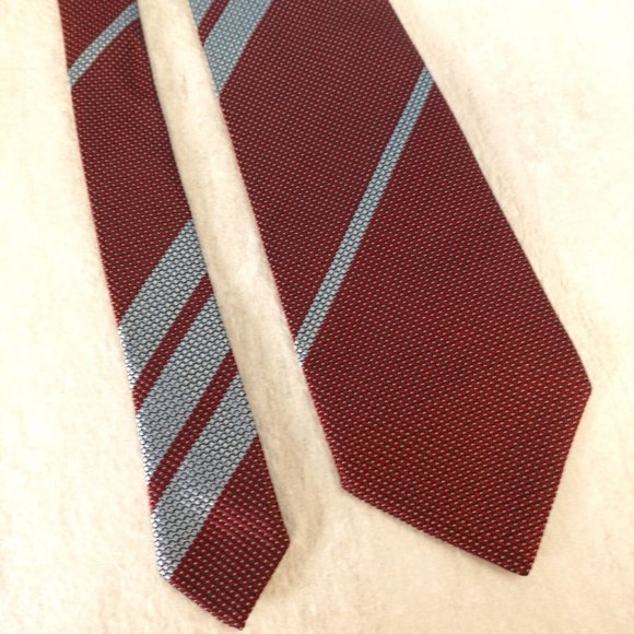 TAKASHIMAYA Men's Red Wine Light Blue Striped Neck Tie Business Classic Textured - Picture 5 of 13
